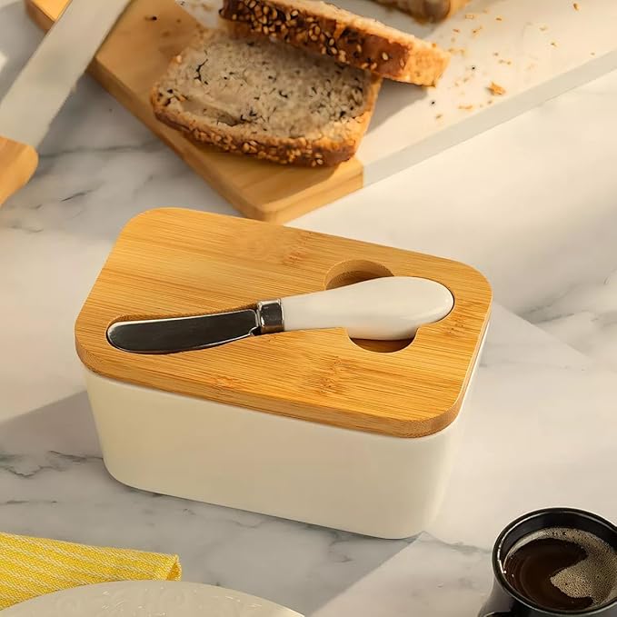 Manteigueira de Porcelana com espátula moderna