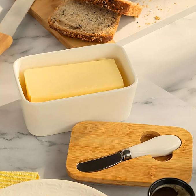 Manteigueira de Porcelana com espátula moderna