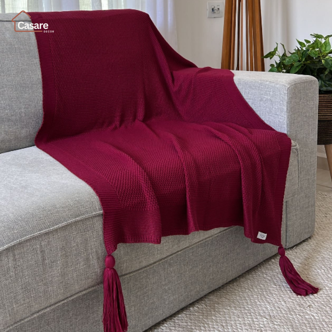 Manta Tricot Elegance com Pompom